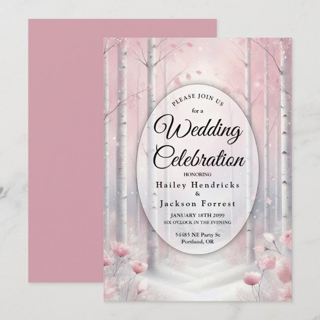 Frosted Petals in a Winter Woodland Wedding Invitation (Front/Back)