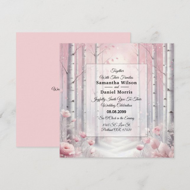 Frosted Petals in a Winter Woodland Wedding Invitation (Front/Back)