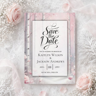 Frosted Petals in a Winter Woodland Wedding Save The Date