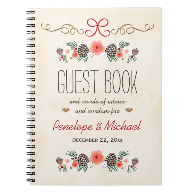 Frosted Pine Cone Christmas Wedding Guest Boook Notebook (Front)