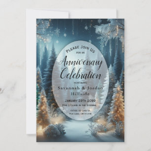 Frosted Pines in Winter Glow Anniversary Party Invitation