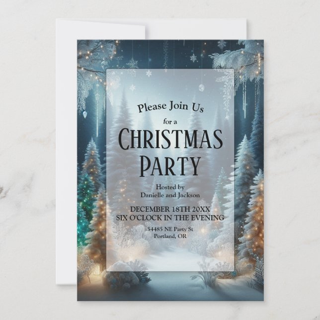 Frosted Pines in Winter Glow Christmas Party Invitation (Front)