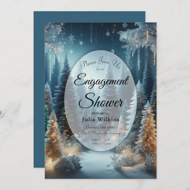 Frosted Pines in Winter Glow Engagement Shower Invitation (Front/Back)