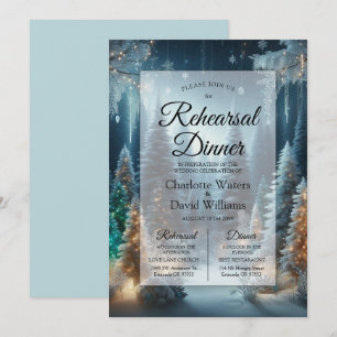 Frosted Pines in Winter Glow Rehearsal Dinner Invitation