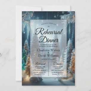 Frosted Pines in Winter Glow Rehearsal Dinner Invitation