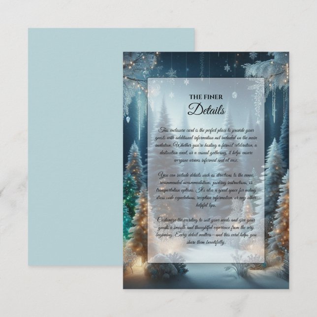 Frosted Pines in Winter Glow Wedding Enclosure Card (Front/Back)