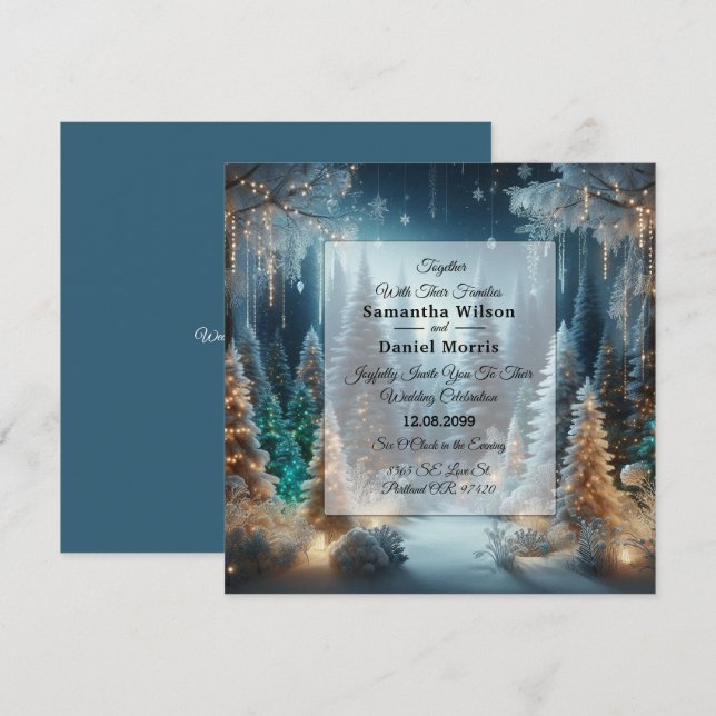 Frosted Pines in Winter Glow Wedding Invitation (Front/Back)