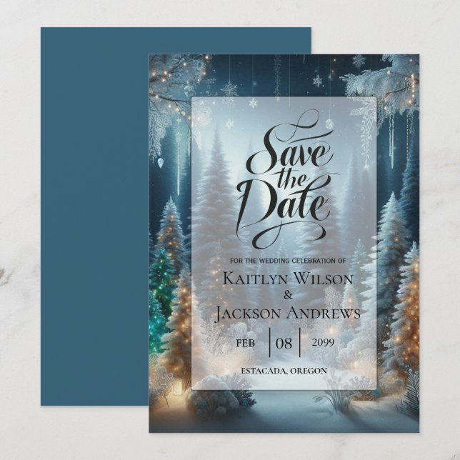 Frosted Pines in Winter Glow Wedding Save The Date (Front/Back)