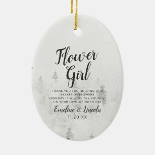 Frosted Pines Rustic White Flower Girl Quote Ceramic Ornament