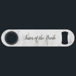 Frosted Pines Rustic White Sister of the Bride Bar Key<br><div class="desc">Frosted Pines Rustic White Mountain Range Snowy Winter Design with Hand Painted Pine Trees, Watercolor Paper Texture Background, and White Grey and Black muted colour palette. Perfect for a winter wedding, or outdoor lodge venue With modern chic brush script fonts, and simple minimalist background - Sister Bottle Opener! ~ Check...</div>