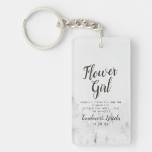 Frosted Pines Rustic White Trees Flower Girl Quote Keychain