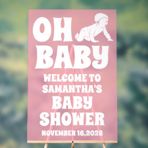 Frosted Pink Acrylic Oh Baby Shower Welcome Sign