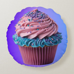 Frosted Pink and Blue Cupcake Round Pillow