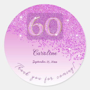 Frosted Pink Glitter 60th Birthday Thank You Classic Round Sticker