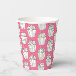 Frosted Pink Heart Cupcake Sprinkles Dessert Love Paper Cups