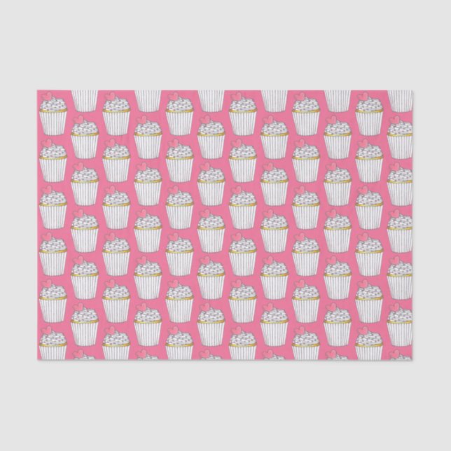 Frosted Pink Heart Cupcake Sprinkles Dessert Love Tissue Paper (Front)