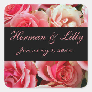 Frosted Pink Roses Personalized Wedding Square Sticker