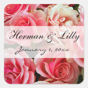 Frosted Pink Roses Personalized Wedding Square Sticker