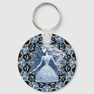 Frosted Princess Surrounded by Intricate Snowflake Keychain