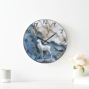 Frosted Reindeer Christmas Scene Large Clock