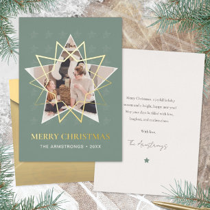 Frosted Sage Geometric Star Silver Christmas Foil Holiday Card