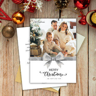 Frosted Silver Custom Photo & Message Christmas Holiday Card