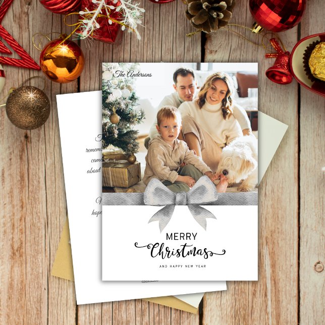 Frosted Silver Custom Photo & Message Christmas Holiday Card (Creator Uploaded)