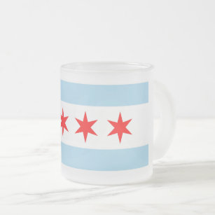Frosted small glass mug with flag of Chicago