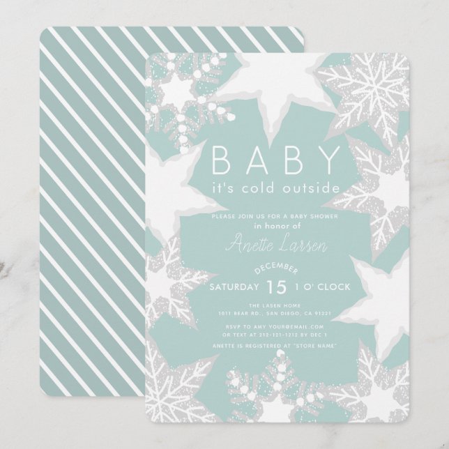 Frosted Snowflakes Blue Winter Baby Shower Invitation (Front/Back)