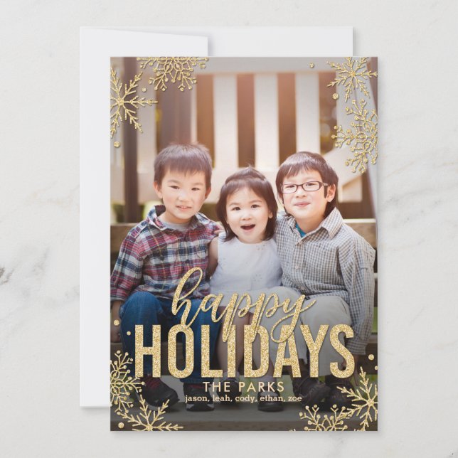 Frosted Snowflakes Holiday Photo Card Gold (Front)