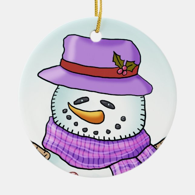 Frosted Snowman  Ceramic Ornament (Front)
