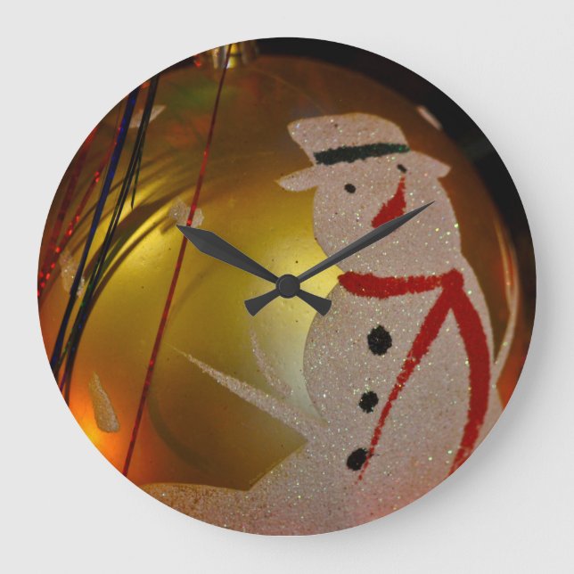 Frosted Snowman Ornament Large Clock (Front)