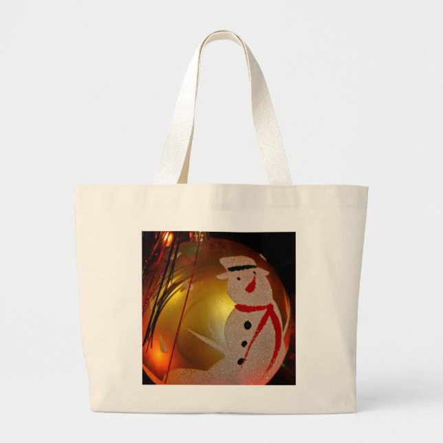 Frosted Snowman Ornament Large Tote Bag (Front)