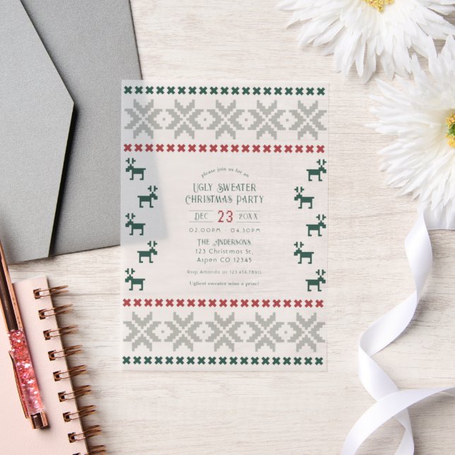Frosted Spruce Ugly Sweater Christmas Party Vellum Invitations (Wedding)