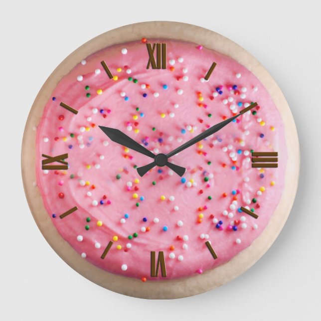 Frosted Sugar Cookie, Strawberry Pink Large Clock (Front)