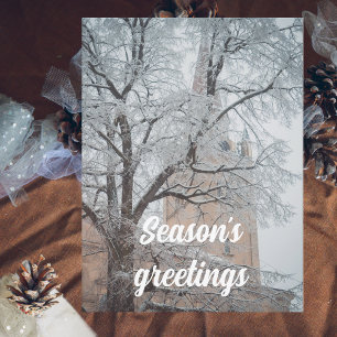Frosted trees and a majestic cathedral  holiday card