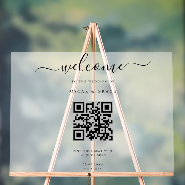 Frosted Welcome Wedding Seating With QR Code  Acrylic Sign (Neutral)