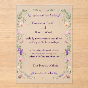 Frosted Wildflower Acrylic Wedding Invitation