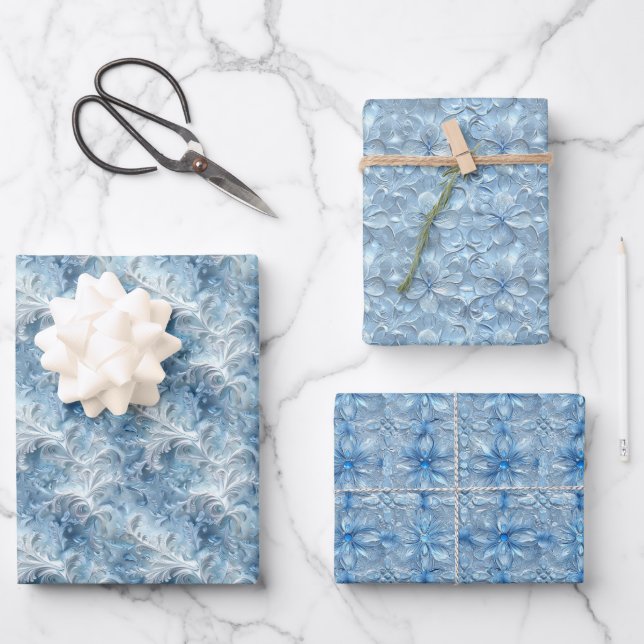 Frosted Windowpanes and Ice Crystals Pattern Wrapping Paper Sheet (Front)