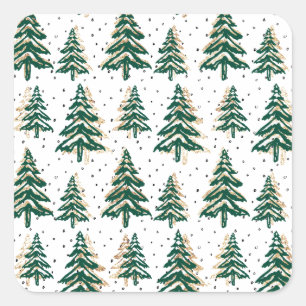 Frosted Winter Christmas Trees Square Sticker