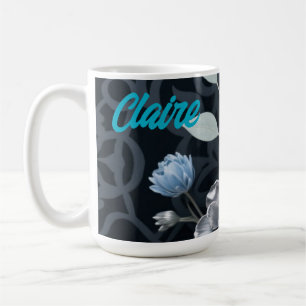 Frosted Winter Floral, Icy Blue & Silver Pattern R Coffee Mug