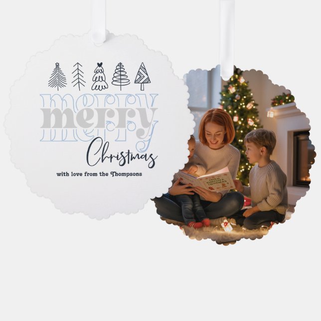 Frosted Winter Scribbles Merry Christmas Keepsake Ornament Card (Front/Back)