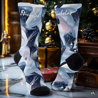 Frosted Winter Socks in Blue and White Abstract