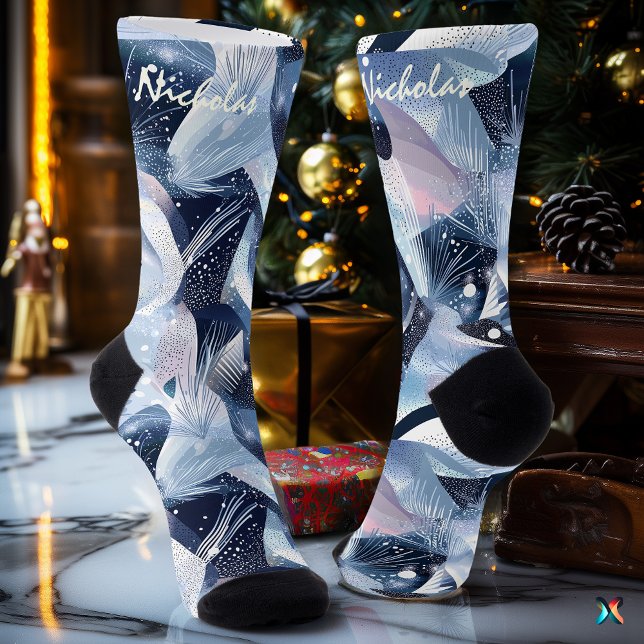 Frosted Winter Socks in Blue and White Abstract (Creator Uploaded)