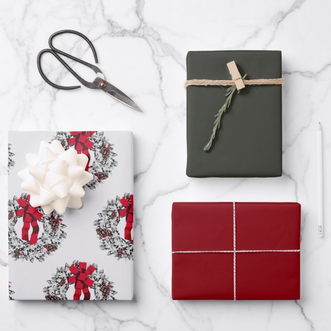 Frosted Wreath Wrapping Set Wrapping Paper Sheet (Front)