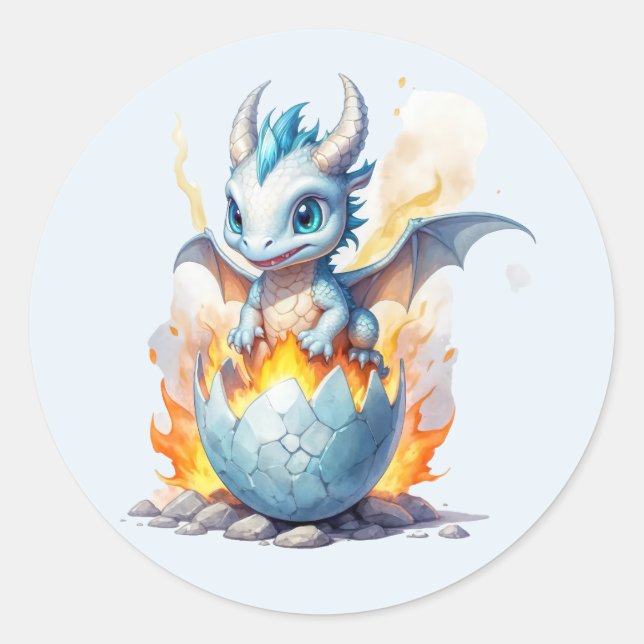 Frostfire Hatchling Blue Dragon  Classic Round Sticker (Front)