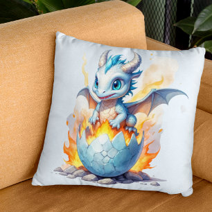 Frostfire Hatchling Blue Dragon Fantasy  Throw Pillow