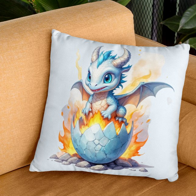 Frostfire Hatchling Blue Dragon Fantasy  Throw Pillow (Creator Uploaded)