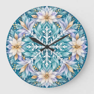 Frostflower Winter Mandala Large Clock