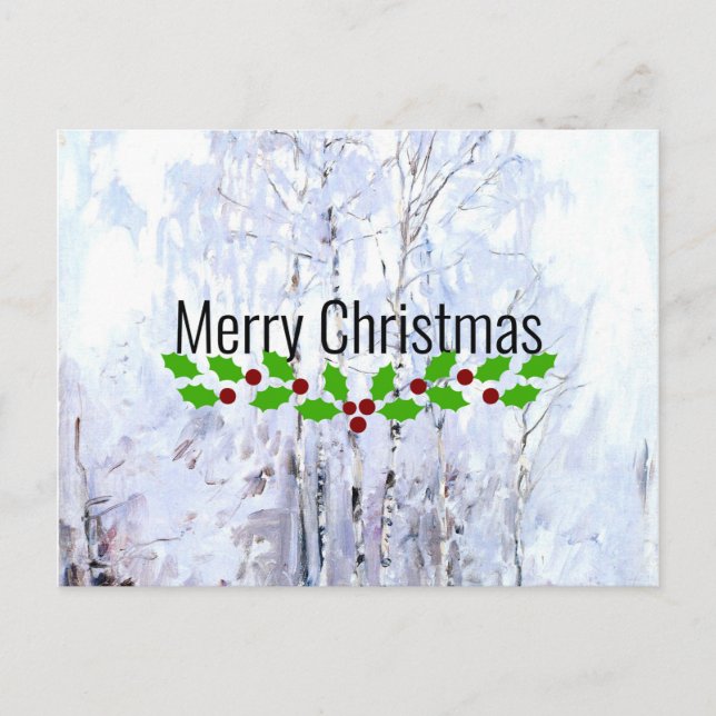 Frosty Birch Trees, Christmas Greetings Postcard (Front)